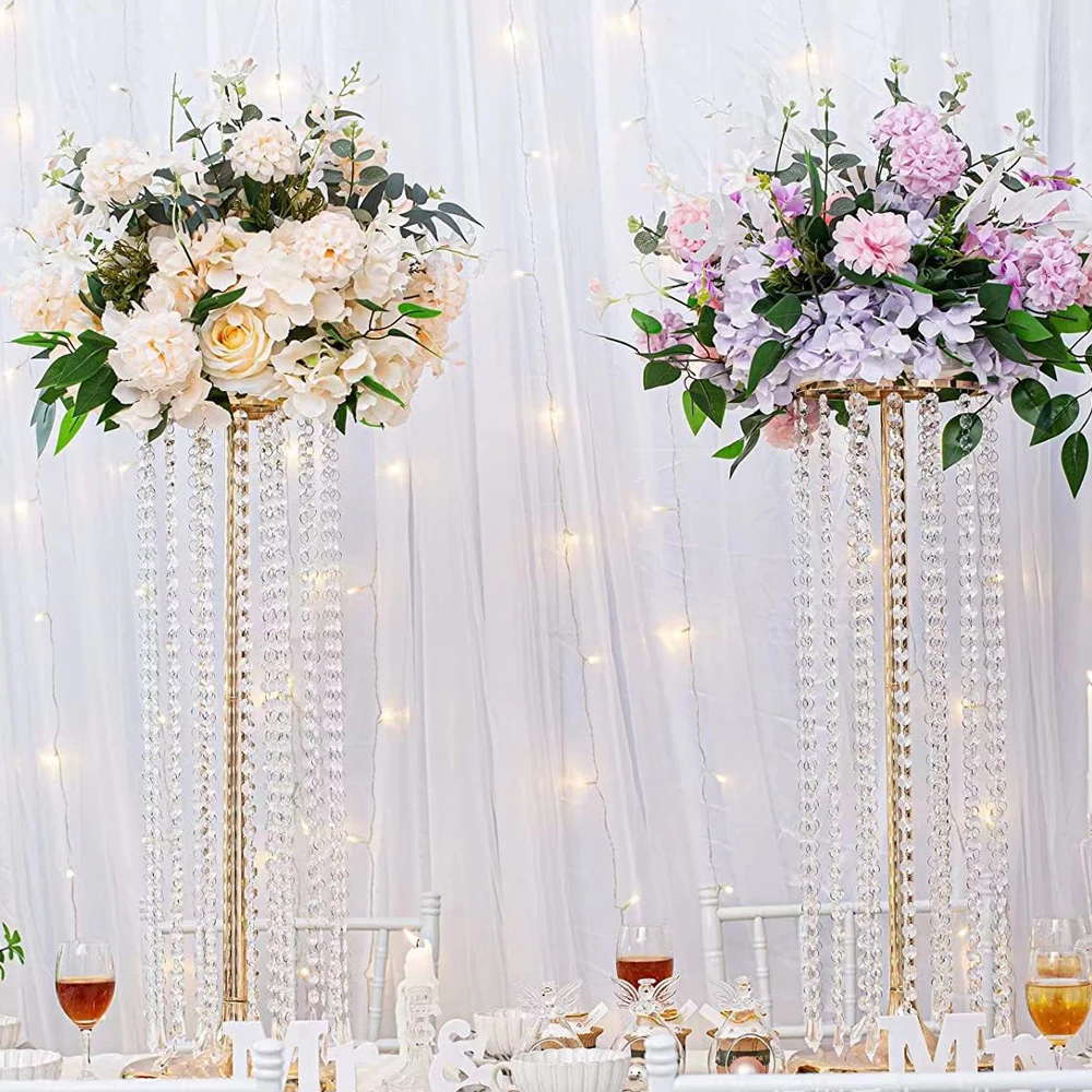 Cylinder 4/10PCS  Round Shape Flower Stand Golden Silver Wedding Table Centerpiece Crystal Road Lead for Event Party Decoration