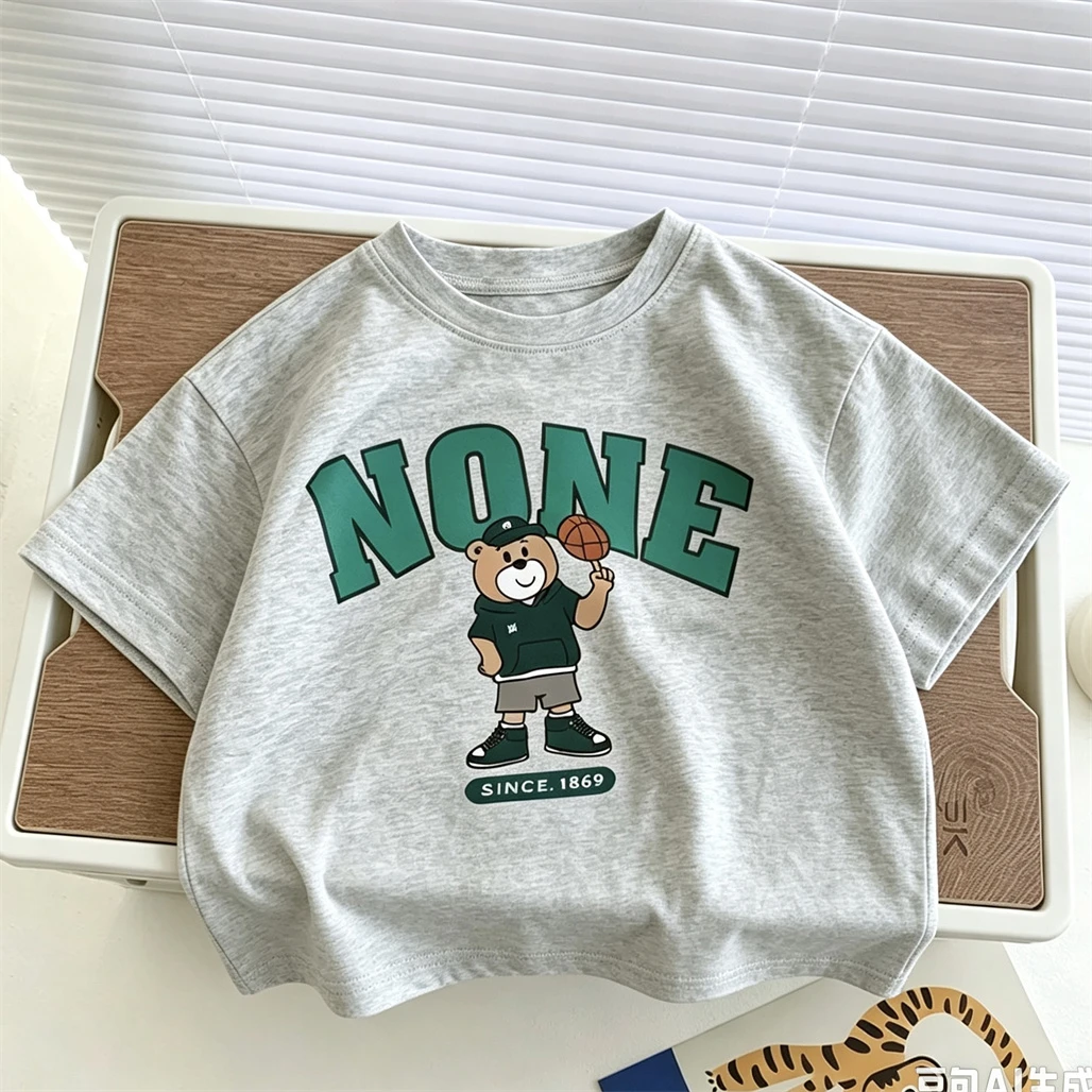 Cartoon-T-Shirt, modische Freizeitkleidung für Jungen, Kinder-Print, Kurzarm, 2026, neue Sommer-Trend-T-Shirts, einfache Rundhals-Oberteile – Detail 3