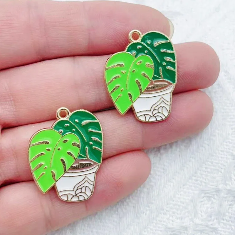 10pcs Cactus Plant Oil Drop Alloy Jewelry Accessories DIY Pendant Keychain Earrings Necklace Hair Accessories Pendant view 3