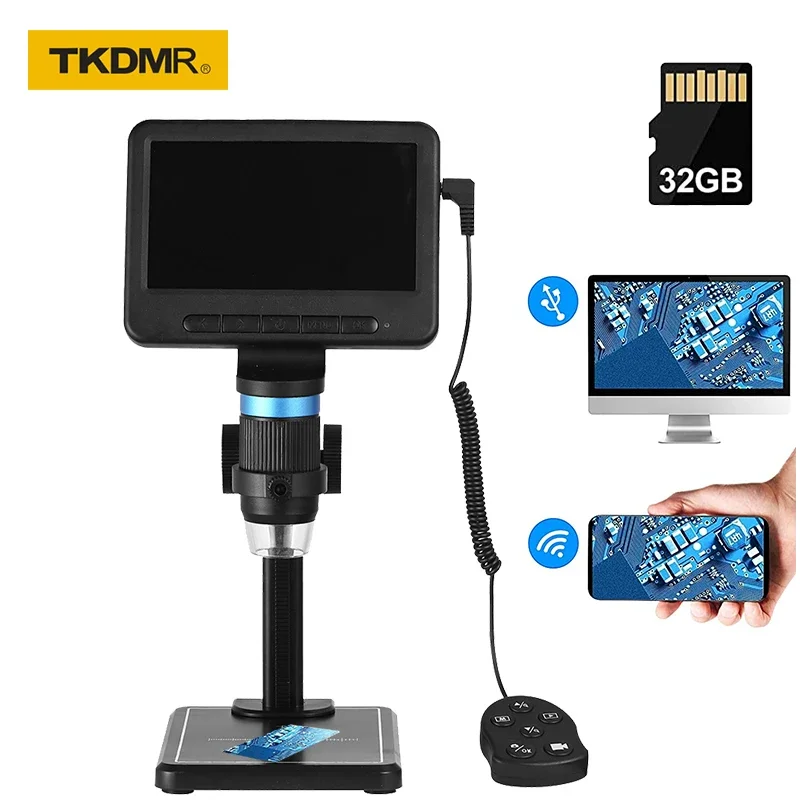 TKDMR 1000X Zoom HD 8LED Professional Electronic Digital USB WIFI Camera Microscope 5 Inch LCD Screen for Apple Android Phone PC