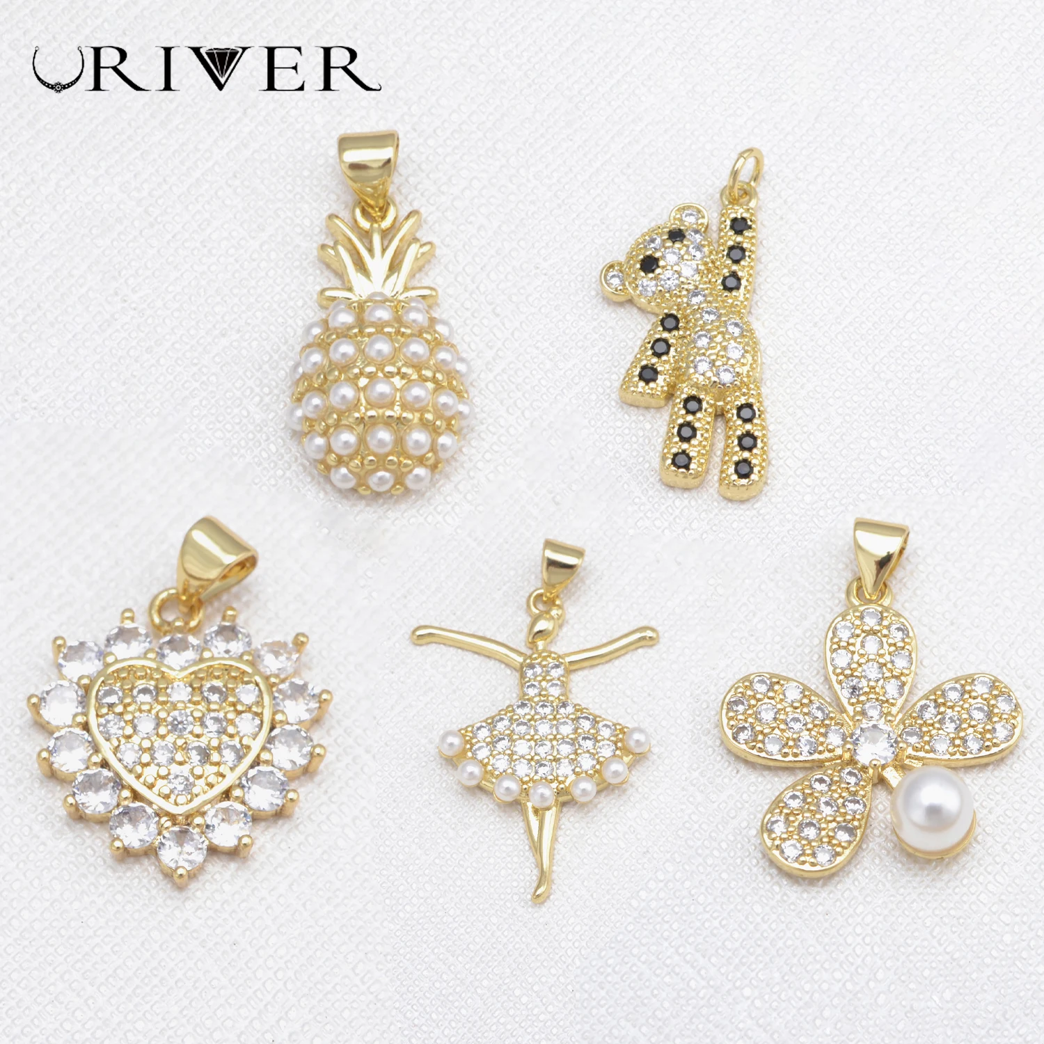 

3 Pcs High Quality Cubic Zirconia Charms for Jewelry Making Supplies Pineapple Heart Flower Bear Girl DIY Pendant Accessories