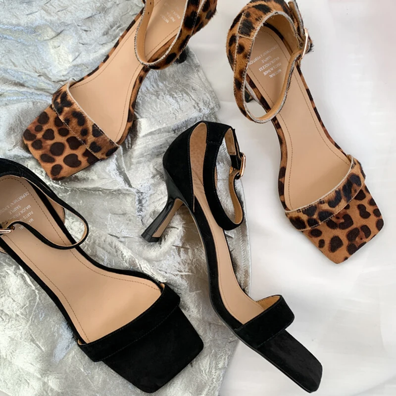 JOZHAMTA Size 34-40 Women Leopard Sandals Real Leather High Heels Summer Shoes Ankle Strap Sexy Ins Fashion Office Party Dress