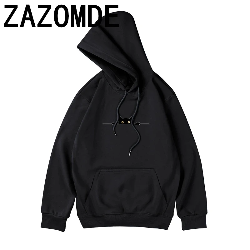 ZAZOMDE Cat Print Hoodie Men Women Hooded Sweatshirt Autumn Winter Cotton Harajuku Casual Pullover Loose Streetwear Couple Hoody