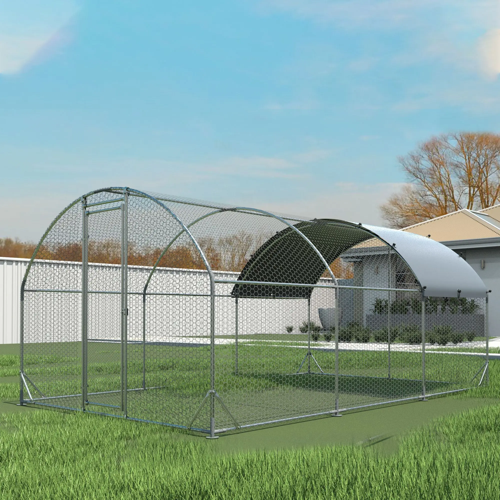 

9x19ft Commercial Chicken Coop - Holds 20-30 Birds, Galvanized Steel w/420D Waterproof Roof
