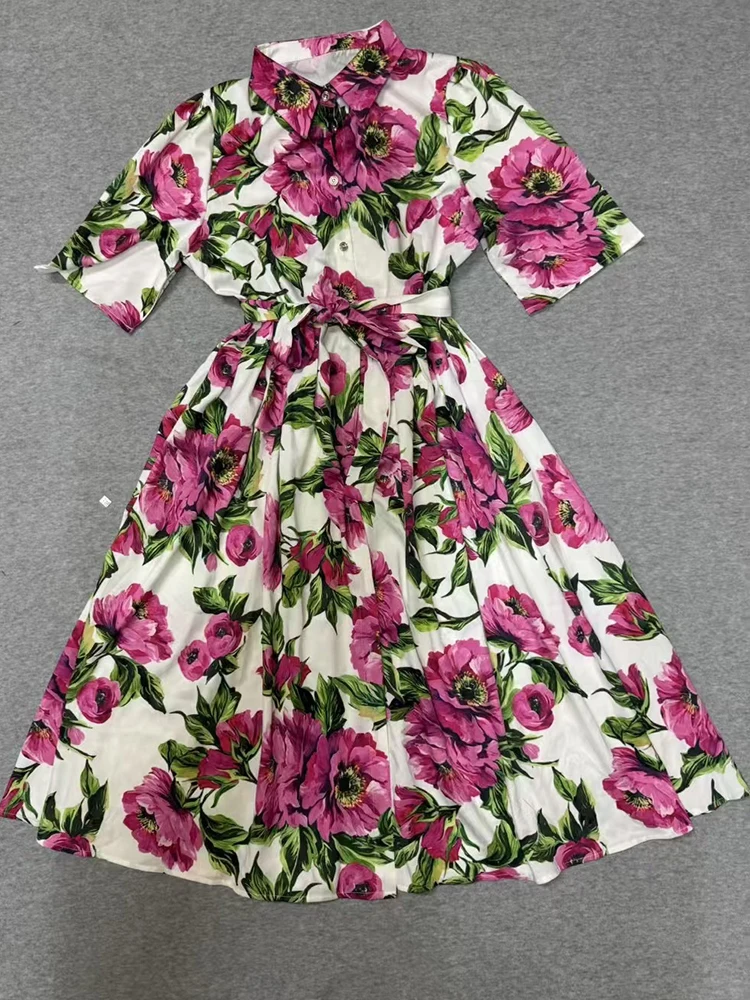 الربيع والصيف 2025 جديد التلبيب واحدة الصدر قصيرة الأكمام قميص تنورة حزام الخصر سوينغ فستان مزاجه الموضة