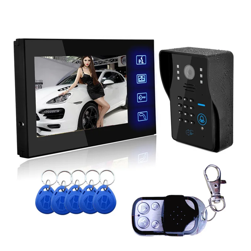 7 Inch Video Door Phone Auto Picture Taken Doorbell Access Control System With 125Khz Keyfob Video Intercom System