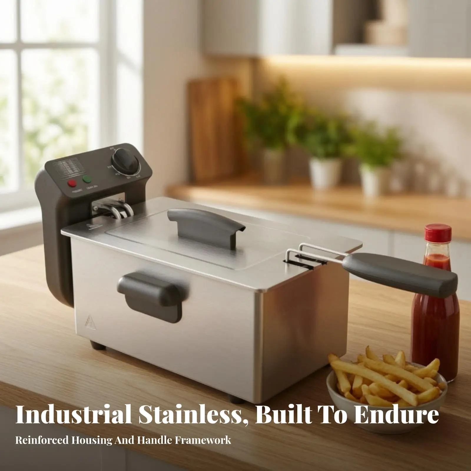 Electric Deep Fryer for Kitchen Stainless Steel 3 Liter Capacity with Detachable Control Module Front Handle Fryer