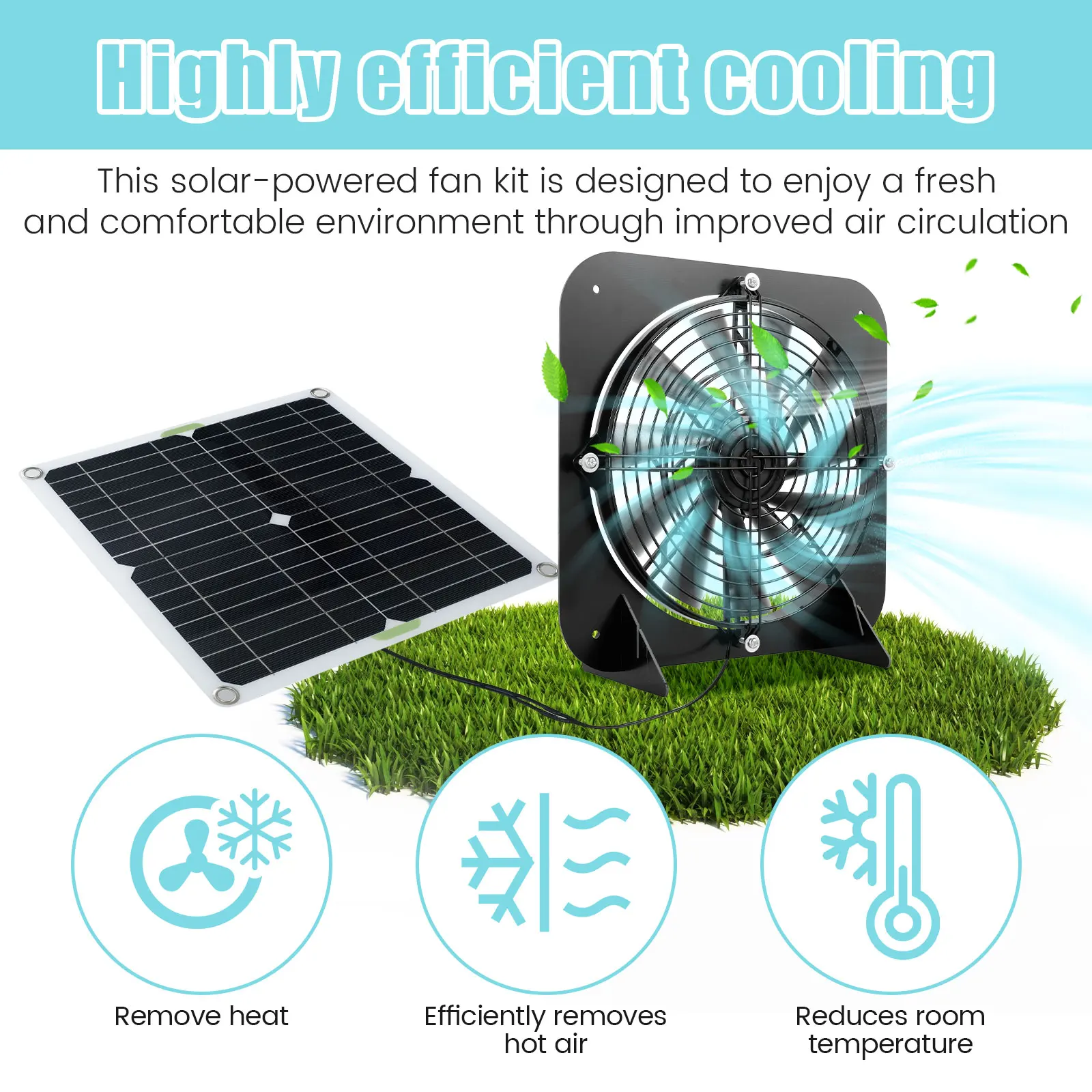 Solar Panel Fan Kit 13.5in 100W Waterproof Solar Powered Exhaust Fan 3000rpm Auto Adjustable Cooling Chicken Coop Solar Fan