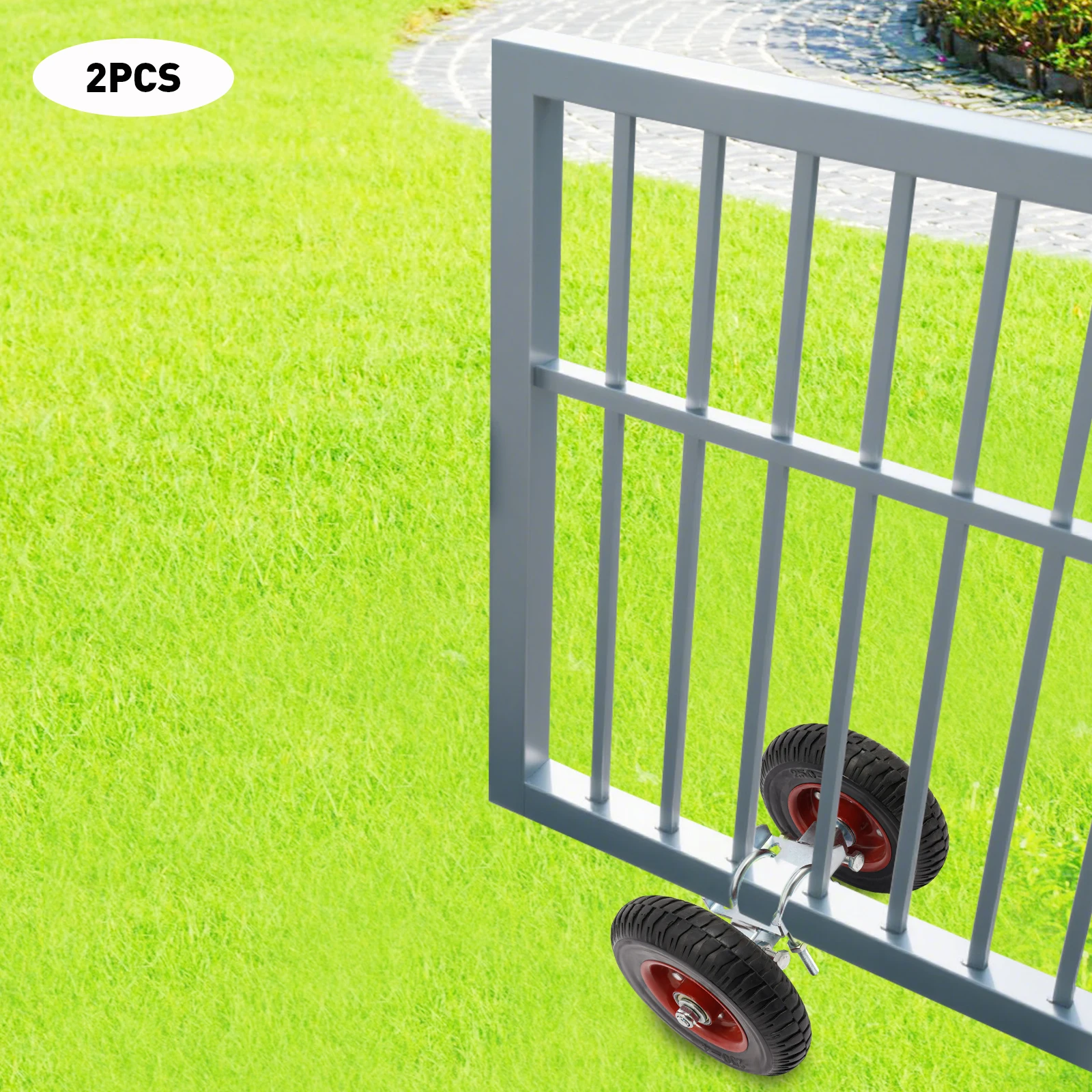 2PCS 6''/8'' Heavy-Duty Rubber Wheel, Double-U Bolts Gate Rollers,  Gate Rollers