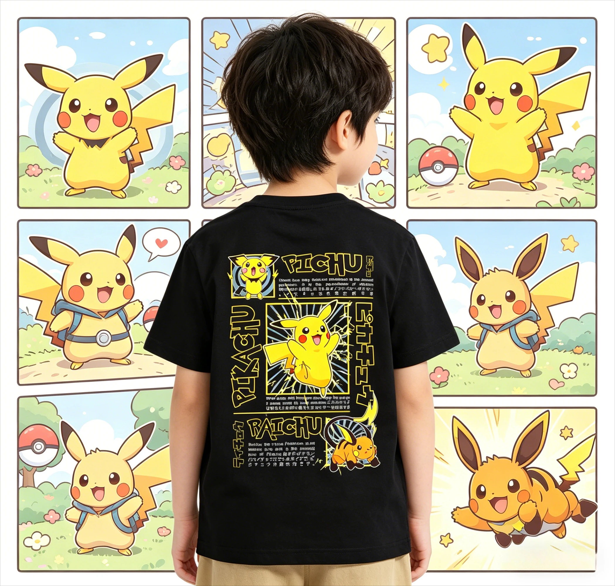 2026 Summer Pokemon Pichu Pikachu Raichu Evolution Cotton T-Shirt Unisex Casual Breathable Quick Dry Plus Size Family Sports Tee