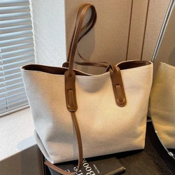 Large Capacity Canvas Handbag for Women 2023 New Simple Casual Tote Bag Fashion Versatile Commuter Shoulder Bag Ladies Hand Bags