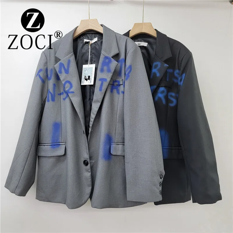 [ZOCI] Suit jacket women 2025 new graffiti letter version loose casual suit set pants niche design