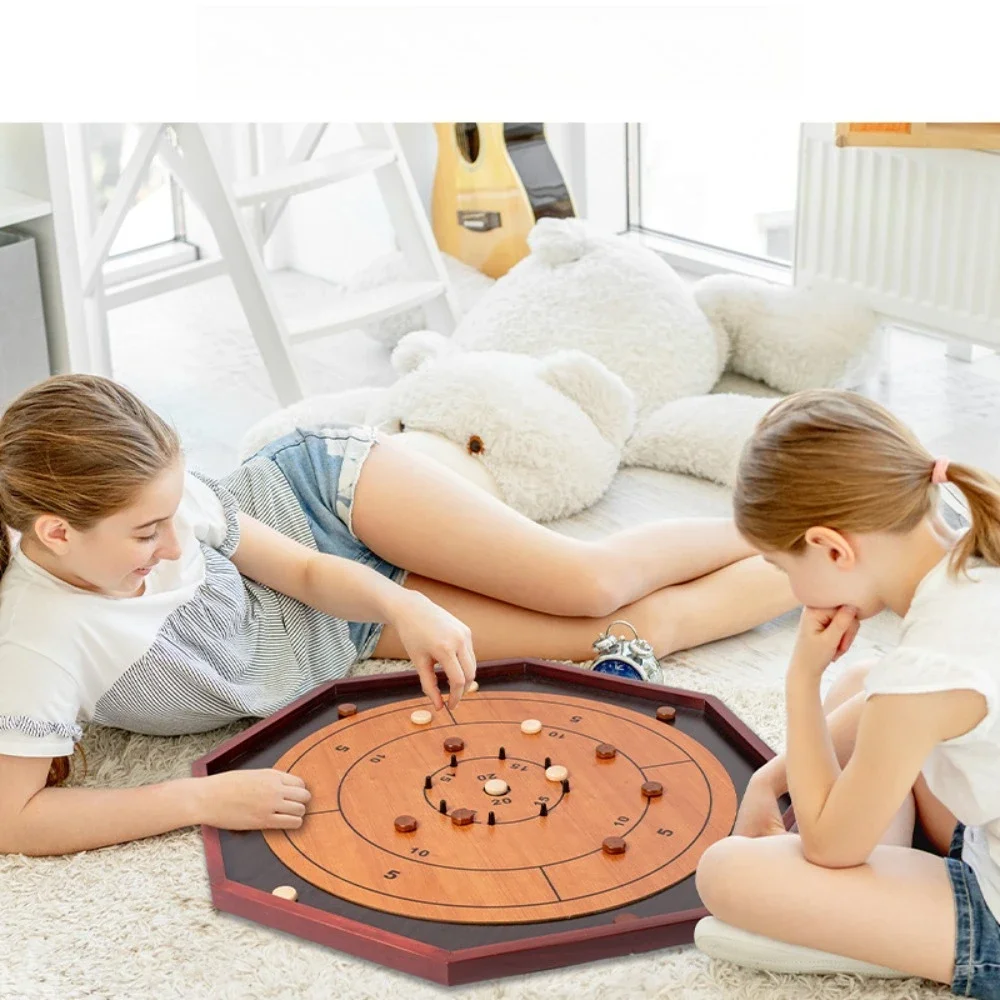 Solid Wood Crokinole Board Canadian Flicker Disc Wooden Interactive Tabletop Set 2-in-1 Backgammon Board Home Leisure