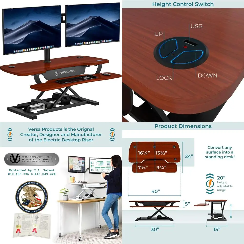 محول مكتب كهربائي قابل للتعديل بارتفاع 40 × 24 رافعة مكتب للجلوس مع مفتاح، نطاق قابل للتعديل 7.75-23.5 للاستخدام المكتبي