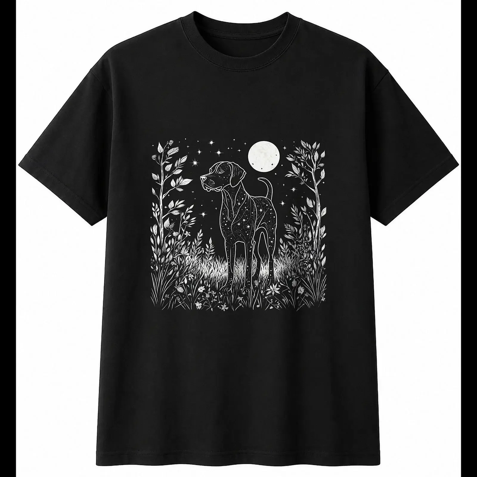 Botanical Pointer Dog Under the Stars Lover Men's T Shirt Black 100 Cotton vintage Washed fashion streetwear designer clothes