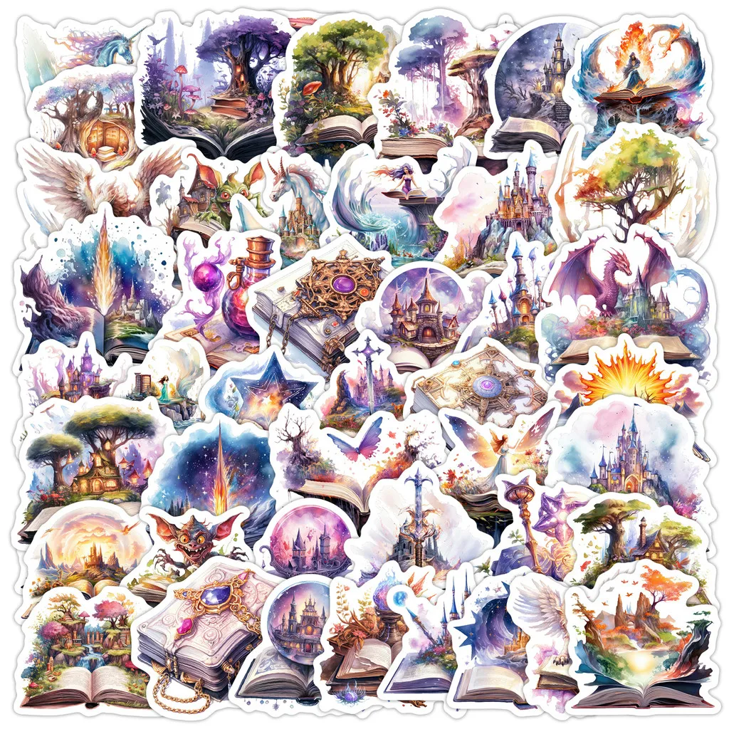 50PCS Watercolor Fantasy Book Graffiti Stickers - Waterproof Decor for Notebook, Computer & Water Cup LanLanStickersWorld Store