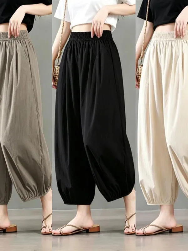

Ice Silk Casual Lantern Pants Women's Summer Thin Loose Lazy Balloon Pants Wide Leg Cuffed Sweatpants Loose Fit High Waist El...