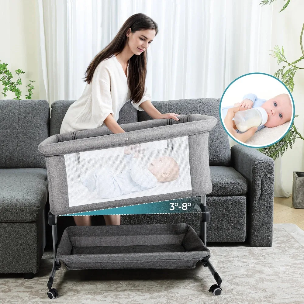 

2025 NEW Anyask Portable Baby Bedside Sleeper Bassinet with Waterproof Mattress Pad for Infant Newborn up to 12 Month