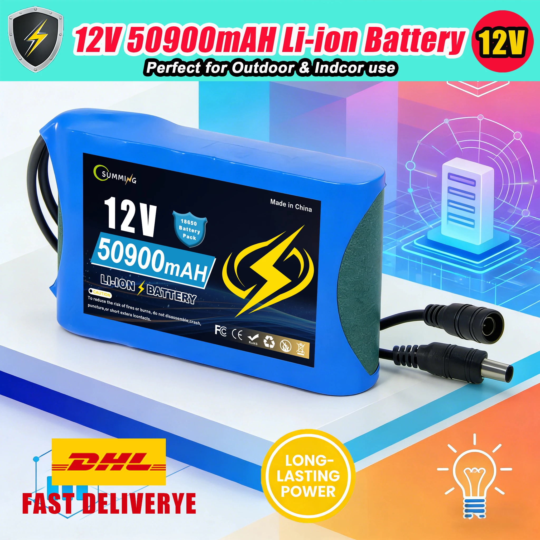 

Литиевая батарея 12В 50.9Ач Аккумуляторная батарея 100% новая 3S2P Конфигурация с защитной пластиной и быстрой зарядкой, длительный срок службы аккумулятора