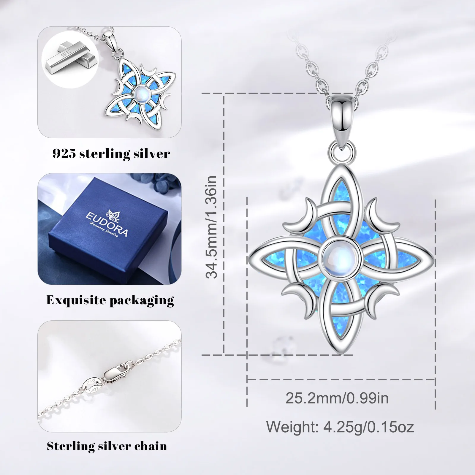 Eudora 925 Sterling Silver Witches Knot Necklace for Women Opal Nudo de Bruja Plata 925 Original Pendant Amulet Jewelry Gift