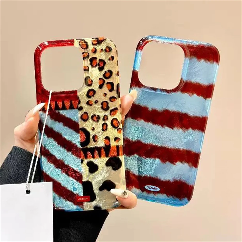 Luxury Y2K Leopard Print Pattern Phone Case for Samsung Galaxy S25 S24 S23 S22 S21 FE Ultra Plus 4G 5G Feather Texture Cover