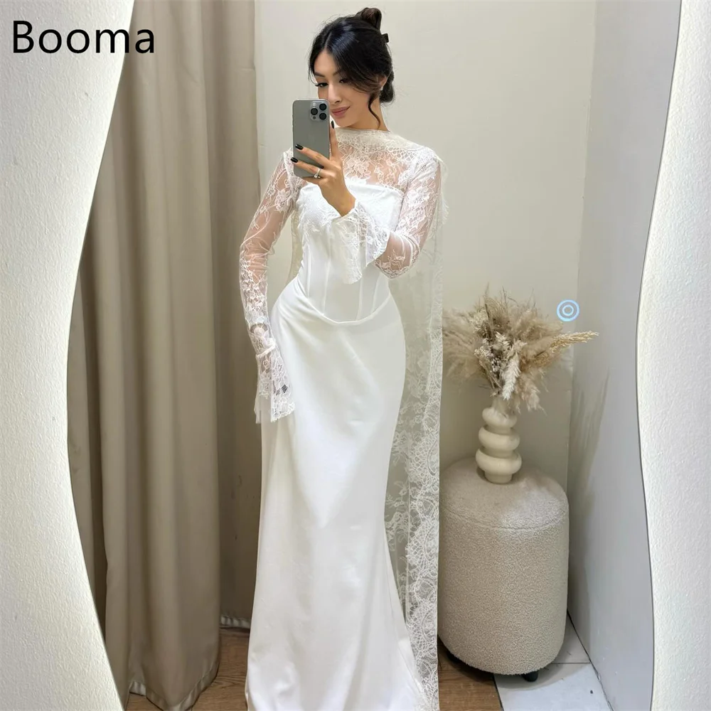 

Booma Mermaid Strapless Lace Pleat Satin Elegant Wedding Dresses Classic Full Sleeve Brides Gown Custom Made 2025
