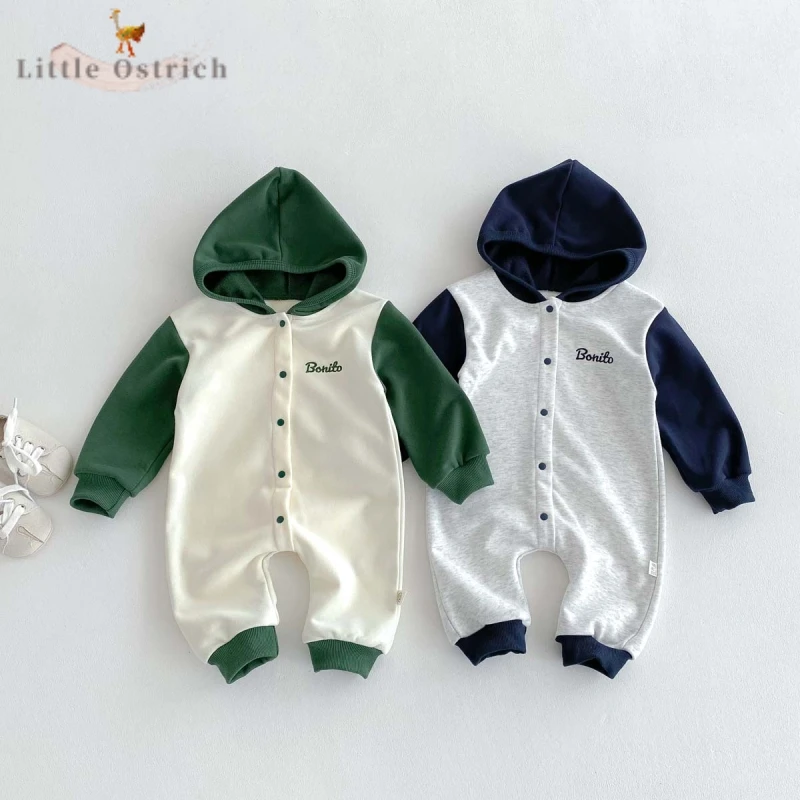 

Newborn Baby Girl Boy Cotton Letter Embroidery Hooded Romper Infant Child LongSleeve Casual Jumpsuit Spring Autumn Clothes 3-18M