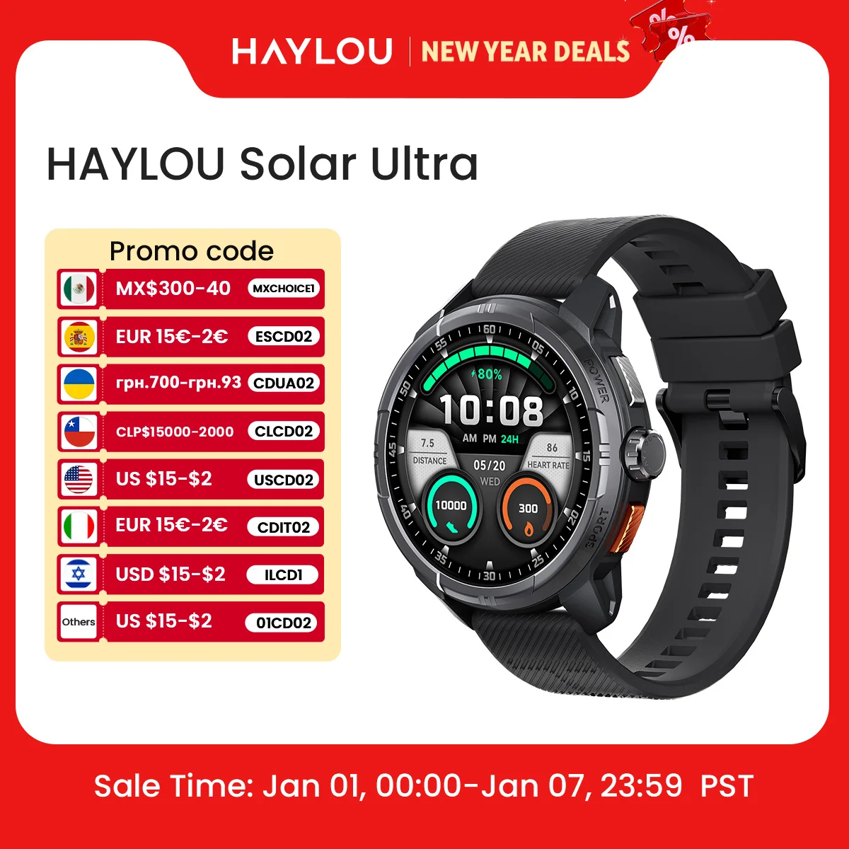 HAYLOU Solar Ultra GPS Smartwatch 1.6” AMOLED Display 5ATM Waterproof Built-in GPS Bluetooth Phone Calls Sports Smart Watch