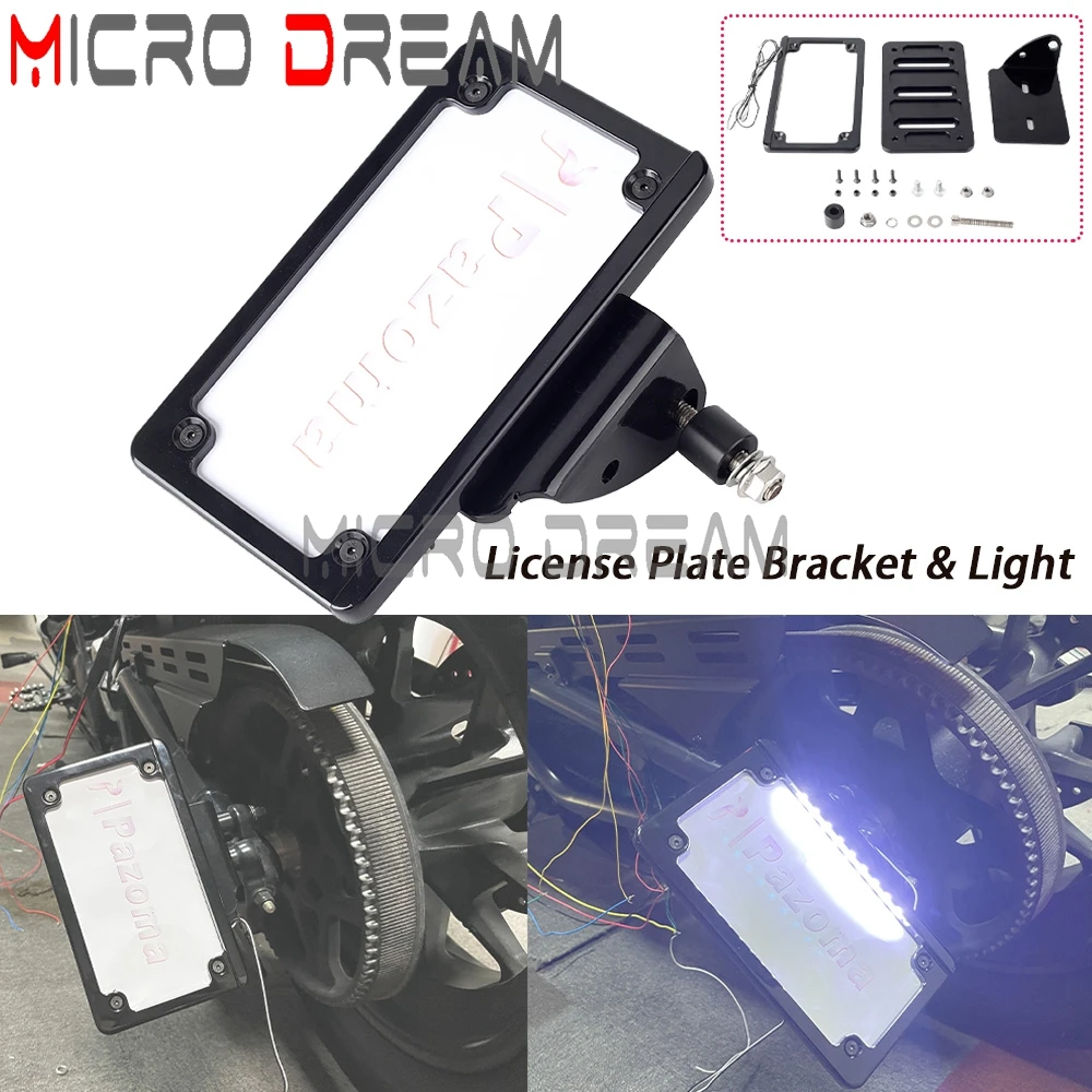 

4x7" Motorcycle Flat Side License Plate Frame LED Light Registration Frame For Harley Sportster S RH1250S 2021 2022 2023 2024