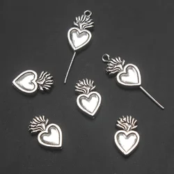 15pcs Silver Plated Catholic Sacred Heart Interval Beads DIY Charms Bracelet Necklace Jewelry Crafts Metal Accessories 16*10mm