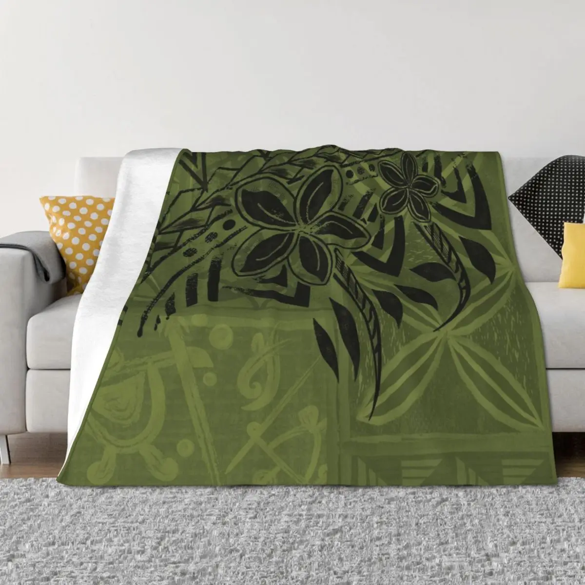 

Old Samoa Emerald Green Tribal Throw Blanket Sofas Thin Travel Bed covers Blankets