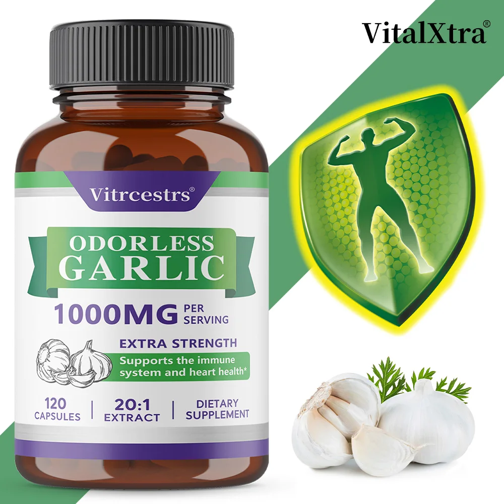 Cápsulas de Extracto de Ajo Orgánico de 1000 Mg para la Salud Cardiovascular, Aumenta el Nivel de Glutatión, Desintoxicación Celular, Apoyo Inmunológico