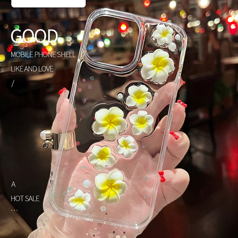 3D Yellow Sunflower Girl Phone Case for iPhone 14pro Max 15 Plus 13 12 11 Xsmax Xr 8 Plus Cute Transparent Fall Protection Case