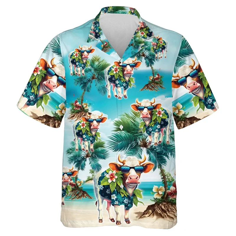 Lustige Tierkuh grafiken Hawaii hemden Sommer mode Kurzarm blumen 3d gedruckte Hemden Trend Strand urlaub lose Bluse