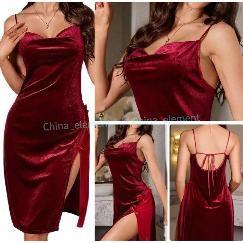 

Велюровая ночная сорочка-комбинация с сеткой для женщин, сексуальное платье на бретельках, домашняя одежда, пеньюар