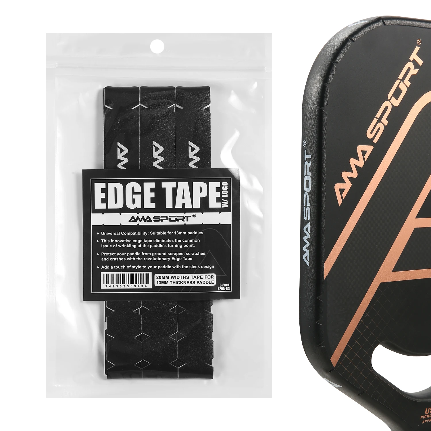 AMASPORT Pickleball Paddle Protection Tape 20mm/23mm/26mm Paddle Head Edge Guard Racket Edge Racket Head Protection Tapes