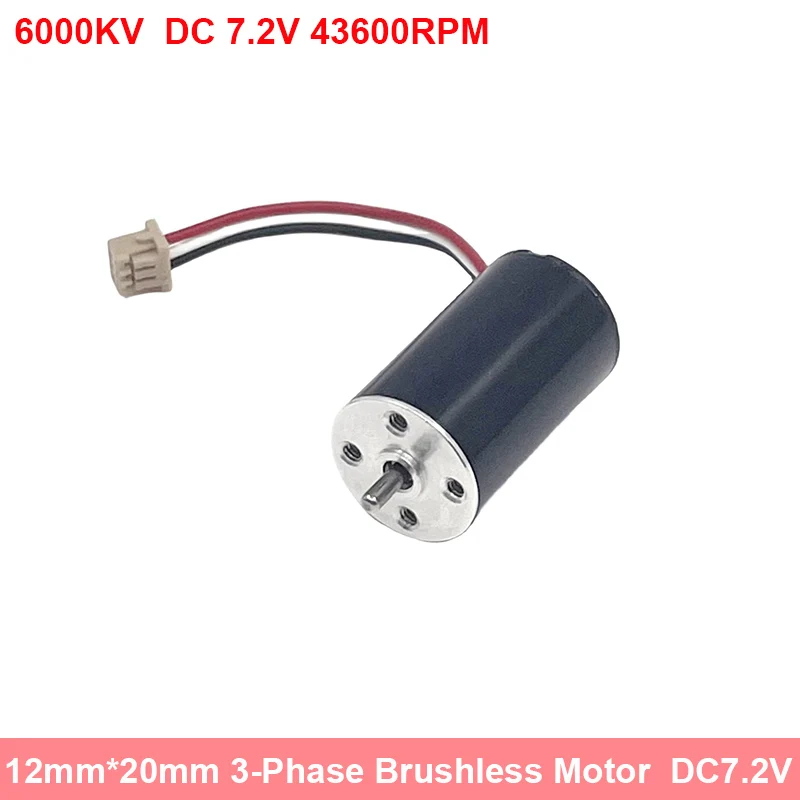 6000KV Mini 12mm*20mm 3-Phase Inner Rotor Brushless Motor DC6V 7.2V 43600RPM High Speed Front Ball Bearing NdFed Strong Magnetic