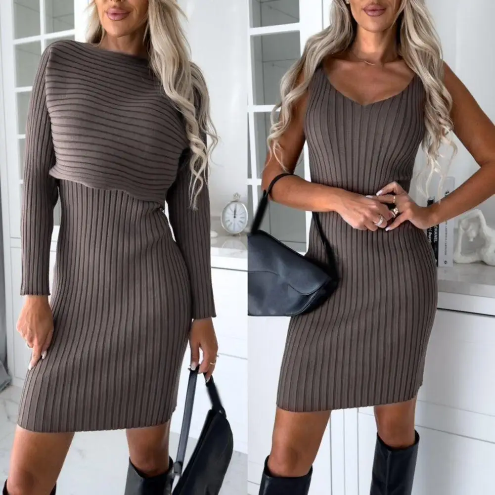 Elegant And Beautiful Women's Ball Dress 2023 Autumn New Bat Sleeve Sweater V-neck Fashion Elegant Women's Set 2 Pieces