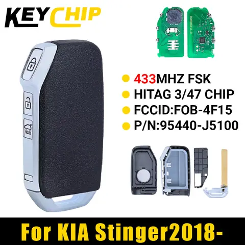 키 칩 95440J5100 95440-J5100 KIA Stinger 2018 433MHz ID47 근접 열쇠가없는 항목 스마트 자동차 키 FOB-4F15 이동