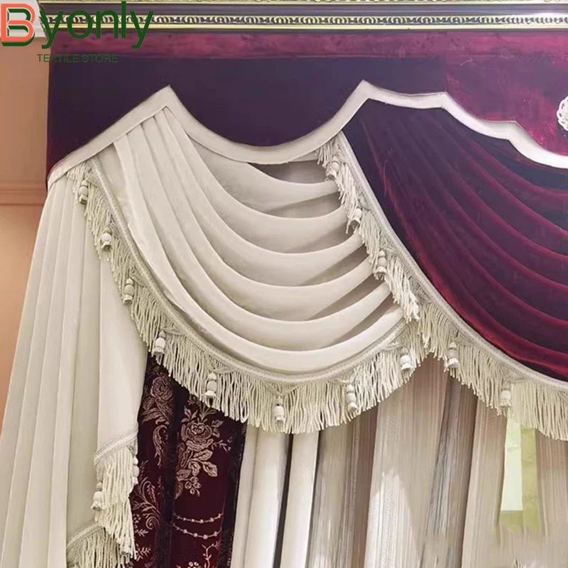 The New Wine Red Silk Velvet Embroidered Floral Curtains Splicing Thickened Curtains for Living Room Bedroom Balcony Floating
