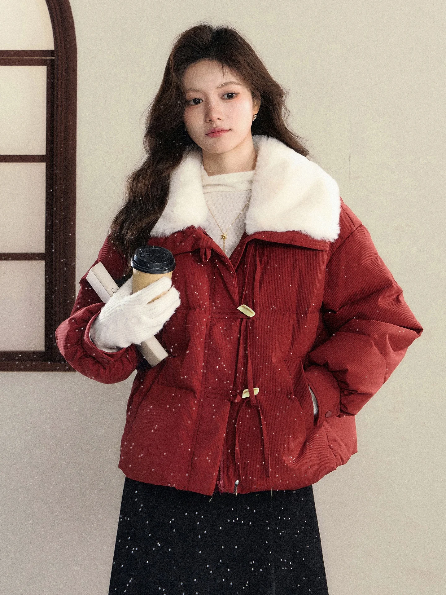 

Red Du down Jaet Women's Winter Loose ort Coat Cisas Retro Sle Casual Faion Regular Fit White Du Feather