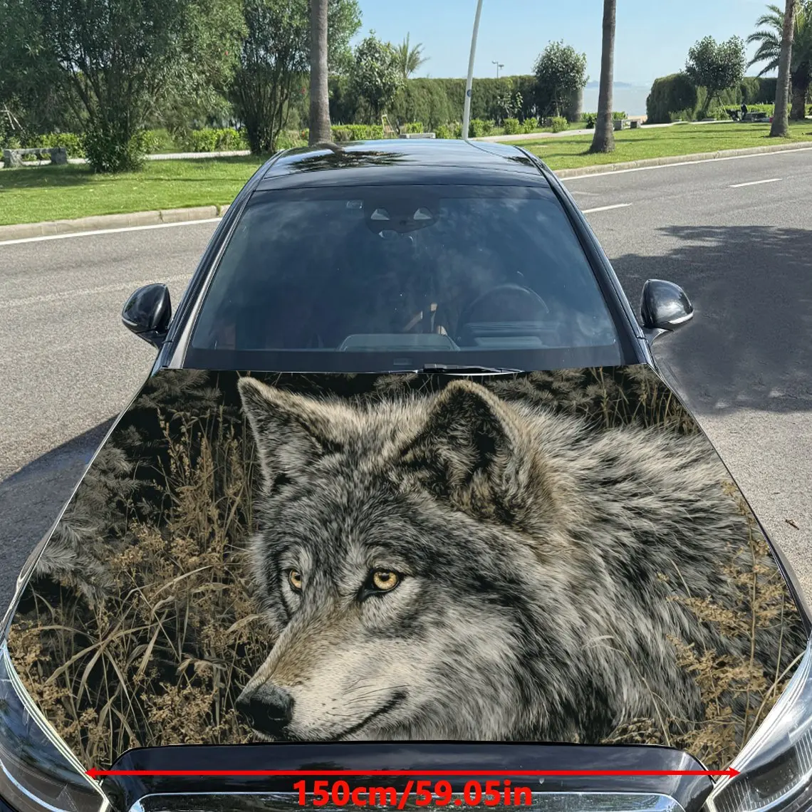 Car Decals Wolf in Natural Foliage Textured Background & Artistic, Lifelike Visual Details Car Hood Sticker, Waterproof Self - A