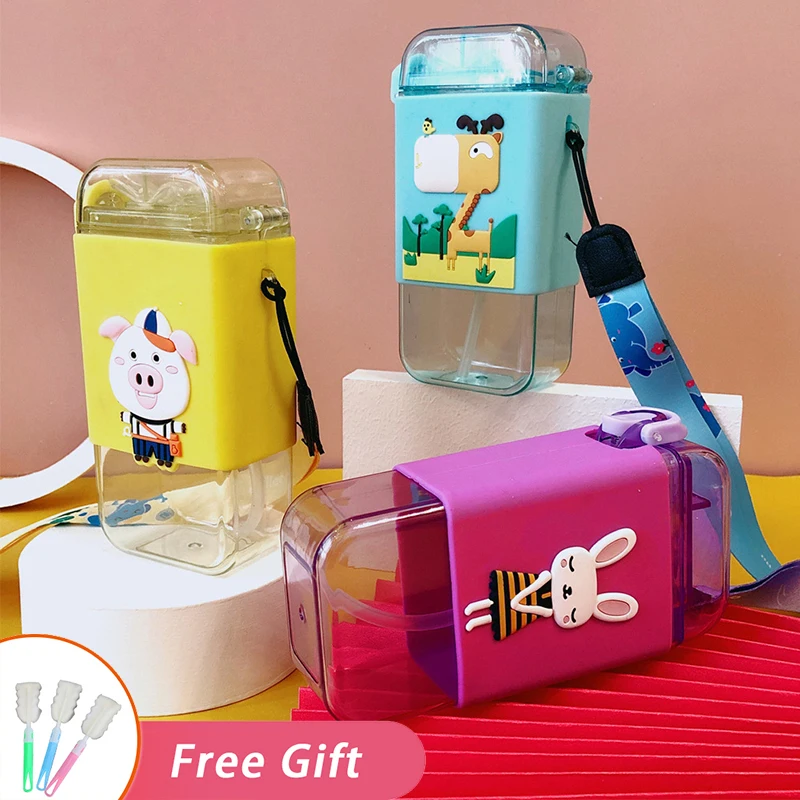 Portable Travel Sport Straw Kettle Cute Water Bottle For Girl 300ml Ice Cream Shape Plastic Tumbler Summer Kid School Kawaii Cup