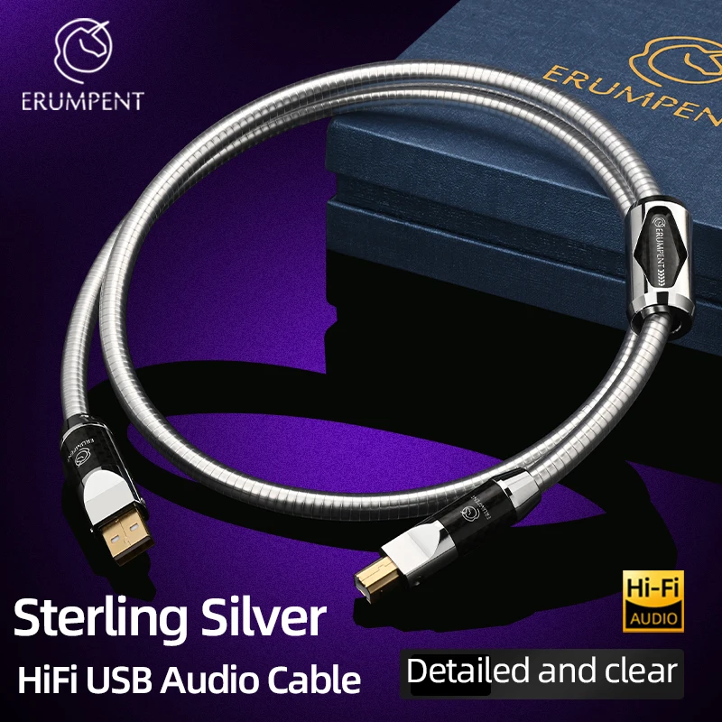 ERUMPENT HiFi Sterling Silver USB Audio Cable 4-Layer Shield USB Type A to Type B Audio Wire for DAC Sound Card