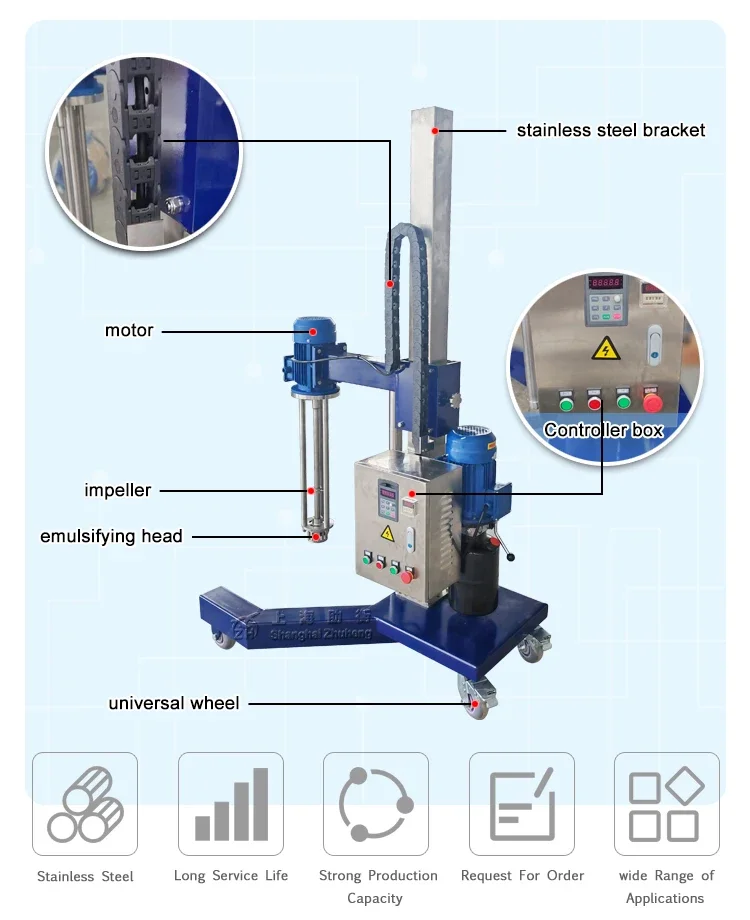 Cream Shampoo Vloeibare High Shear Homogenisator Mixer Beweegbare Pneumatische Lifting Emulgator Mixer