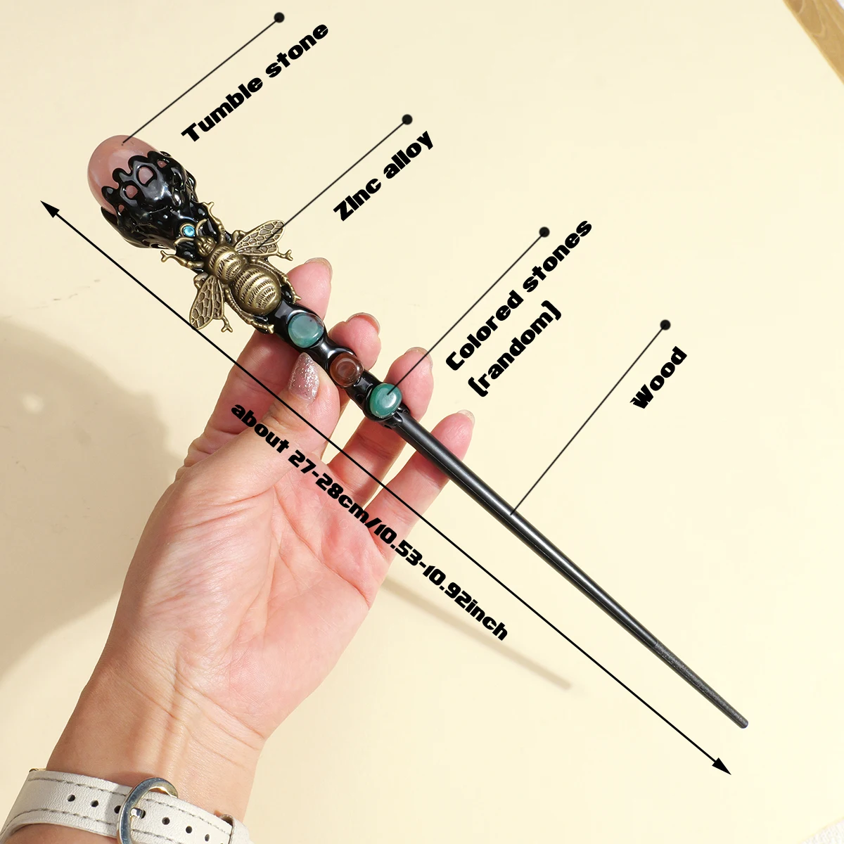 1PC Natural Crystal Tumbled stone Honey accessories Scepter Wand Prop Wood Stick Hallowmas Gift DIY Household Supplies