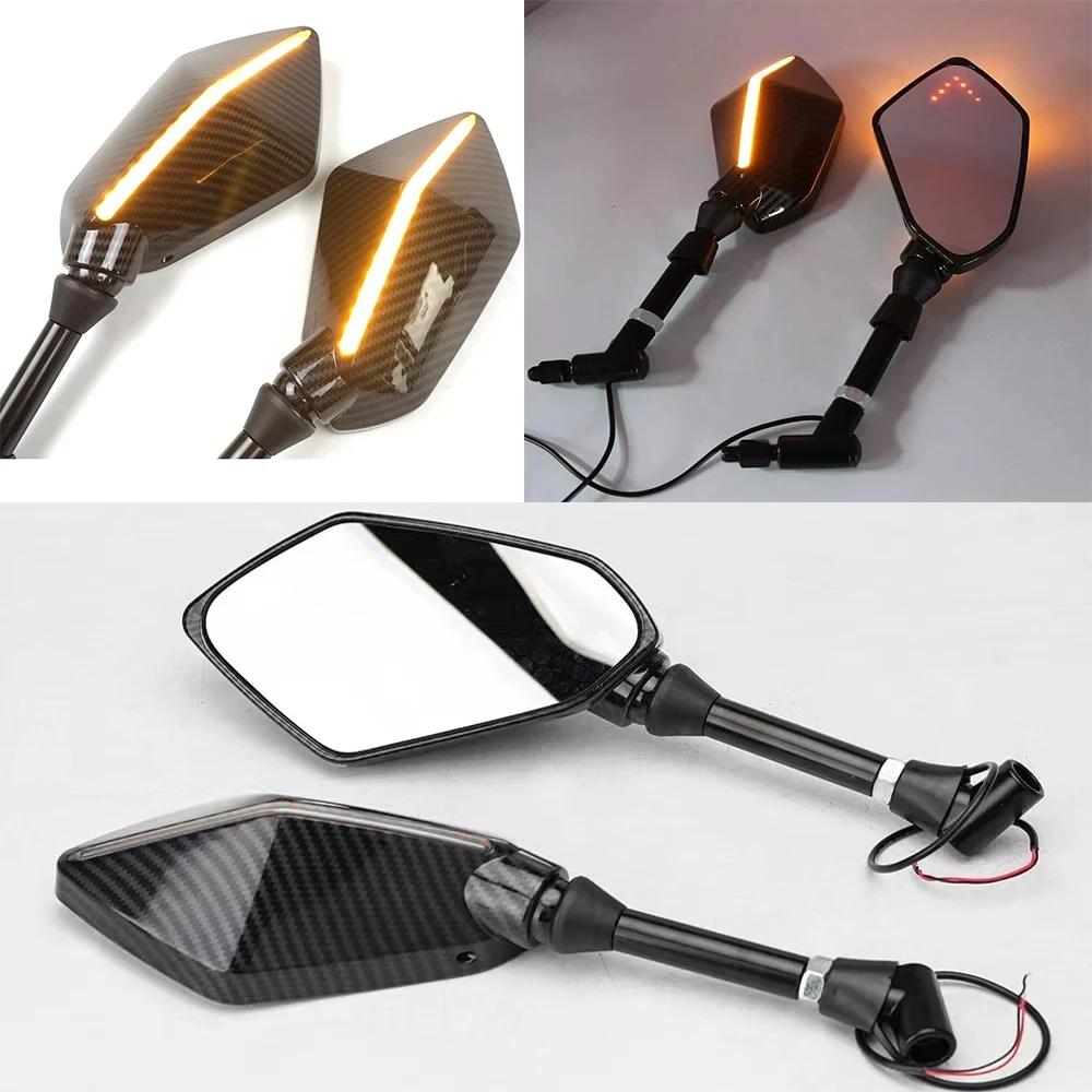 For Kawasaki NINJA Z750 Z800 Z900 Z1000 650R ER6N ER6F ER5 Rearview Mirror 10mm Motorcycle Side Mirror with LED Light