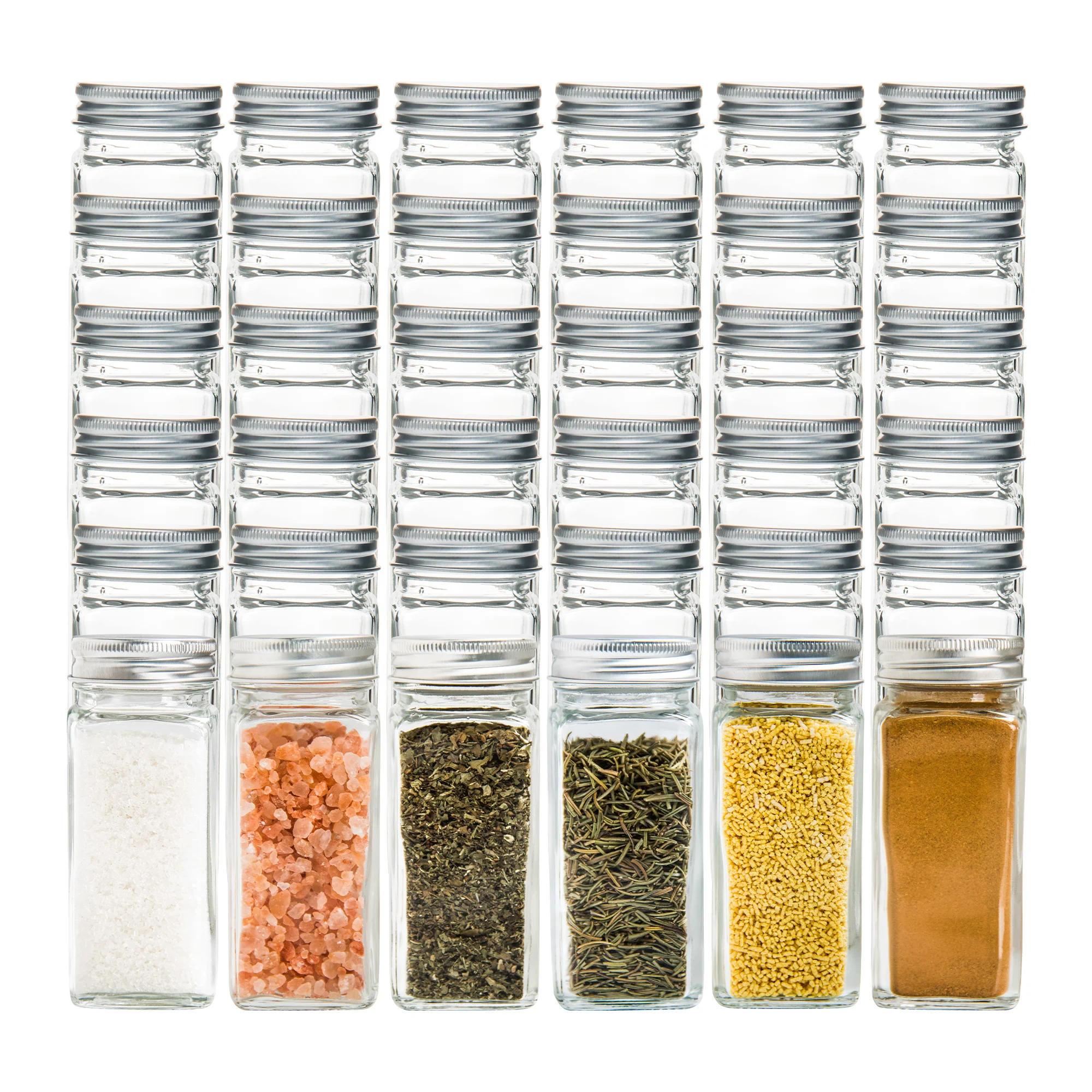 36 Pcs Glass Spice Jars with Spice Labels - 4oz Empty Square Spice Bottles - Shaker Lids and Airtight Metal Caps