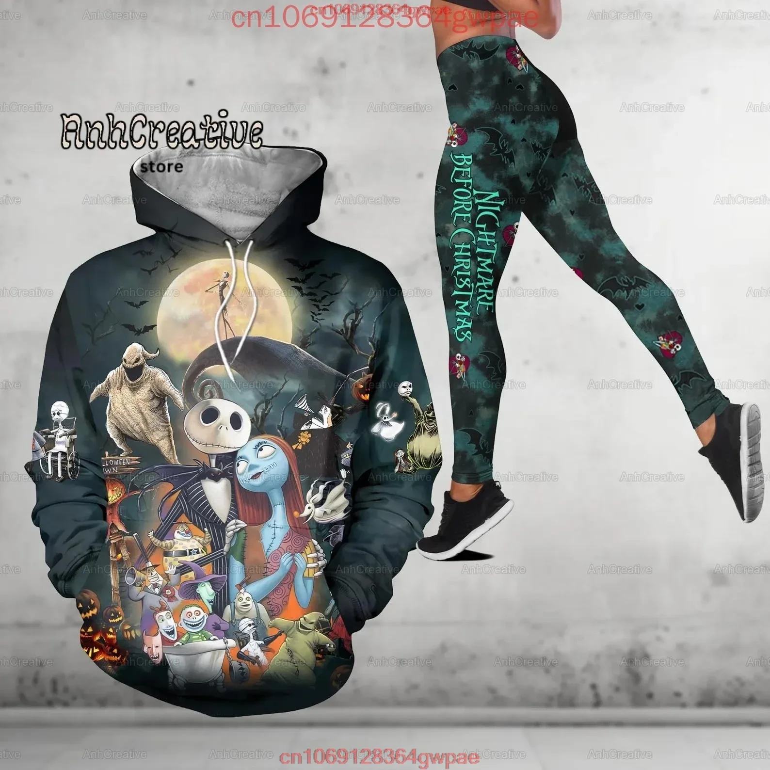 

Jack Skellington and Sally Hoodie Leggings Women's Set The Nightmare Before Christmas Hoodie Yoga Pants Set Disney Tracksuit Set