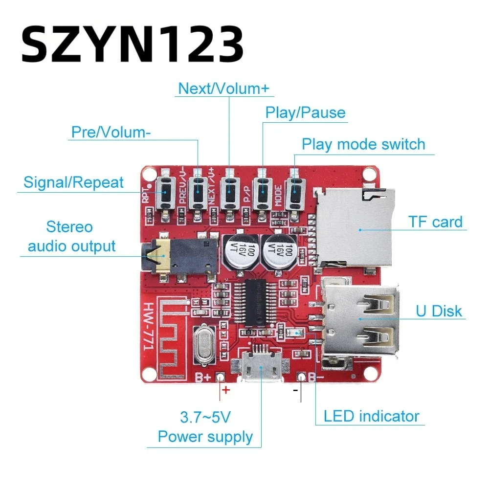 

10PCS New Bluetooth decoder board MP3 lossless car speaker amplifier modified Bluetooth 4.1 circuit board